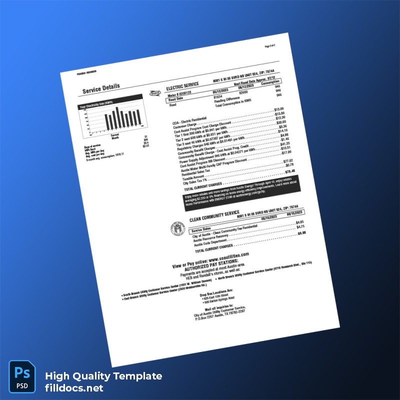 United States City Of Austin Editable Utility Bill Template in Word and PDF formats page 2