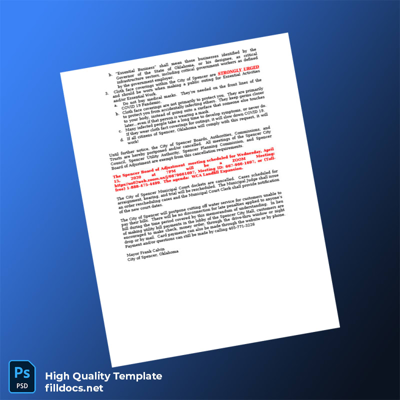 United States City Of Spencer Oklahoma Editable Press Release Template in Word and PDF formats page 2
