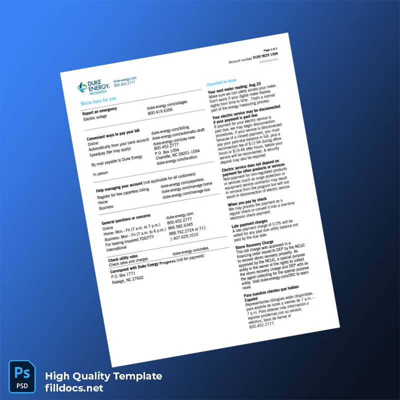 United States Duke Energy Editable Electricity Bill Template in Word and PDF formats page 2