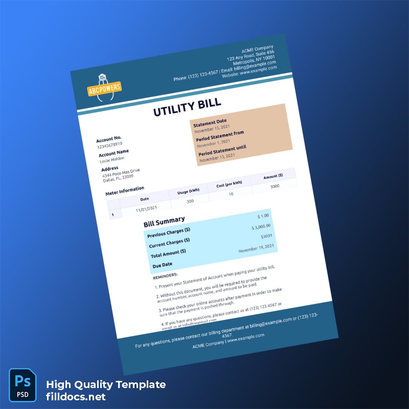 United States East Repair Inc Editable Utility Bill Template in Word and PDF formats page 4