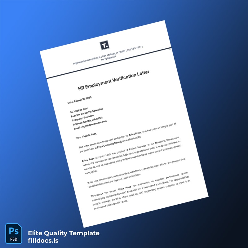 Fillable United States EcoPulse Employment Verification Letter Template - Word/PDF Template Preview - FillDocs