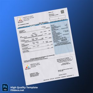 United States Memphis Light Gas And Water Division Editable Utility Bill Template in Word and PDF formats