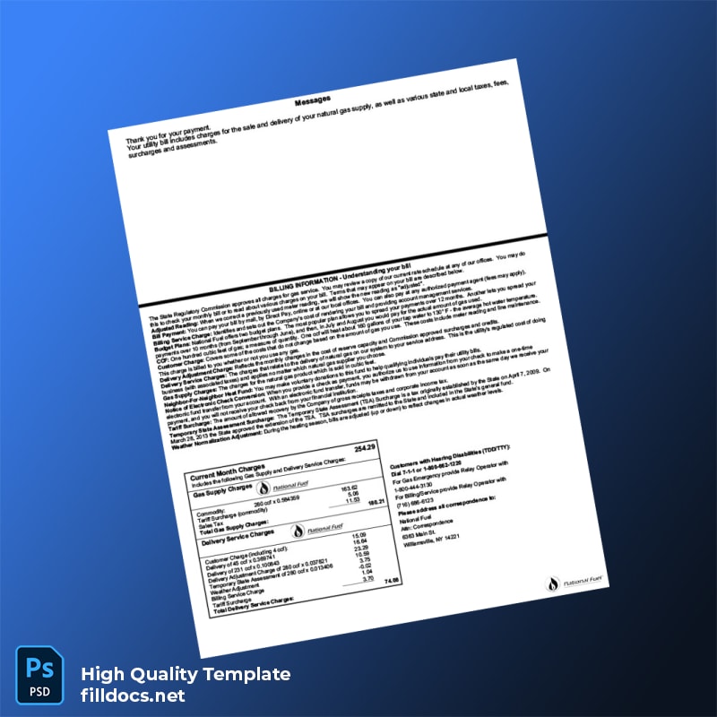 United States NATIONAL FUEL GAS DISTRIBUTION CORPORATION Editable Gas Bill Template in Word and PDF formats page 2