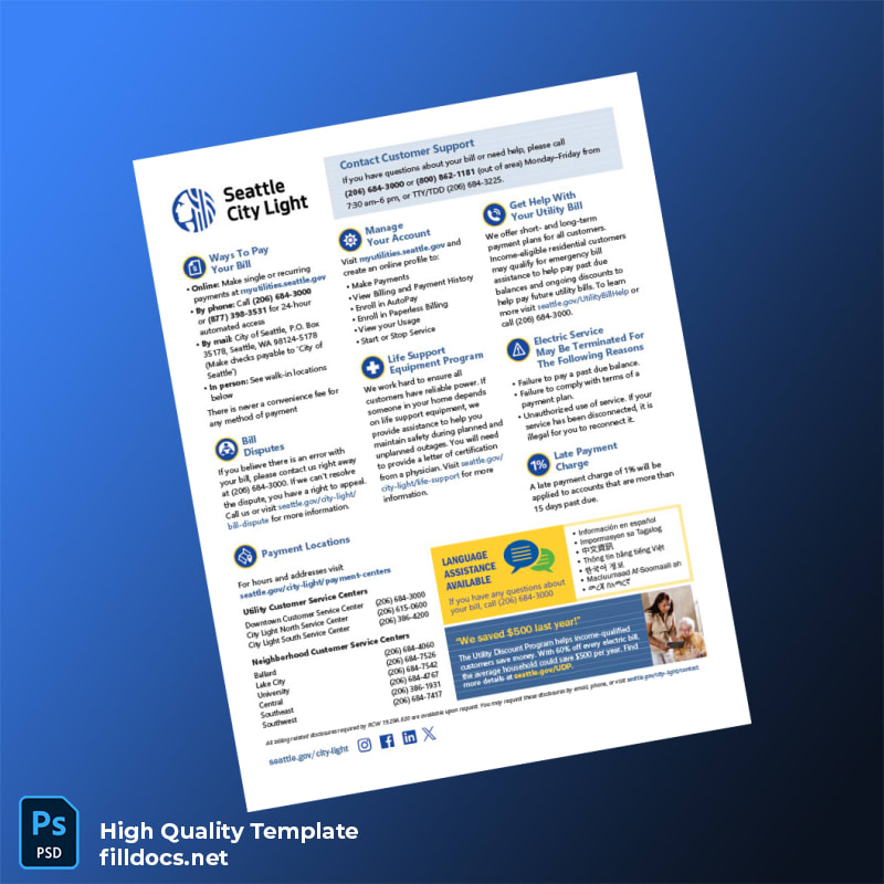 United States Seattle City Light Editable Electricity Bill Template in Word and PDF formats page 2