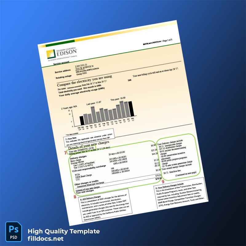 United States Southern California Edison Editable Electricity Bill Template in Word and PDF formats page 2