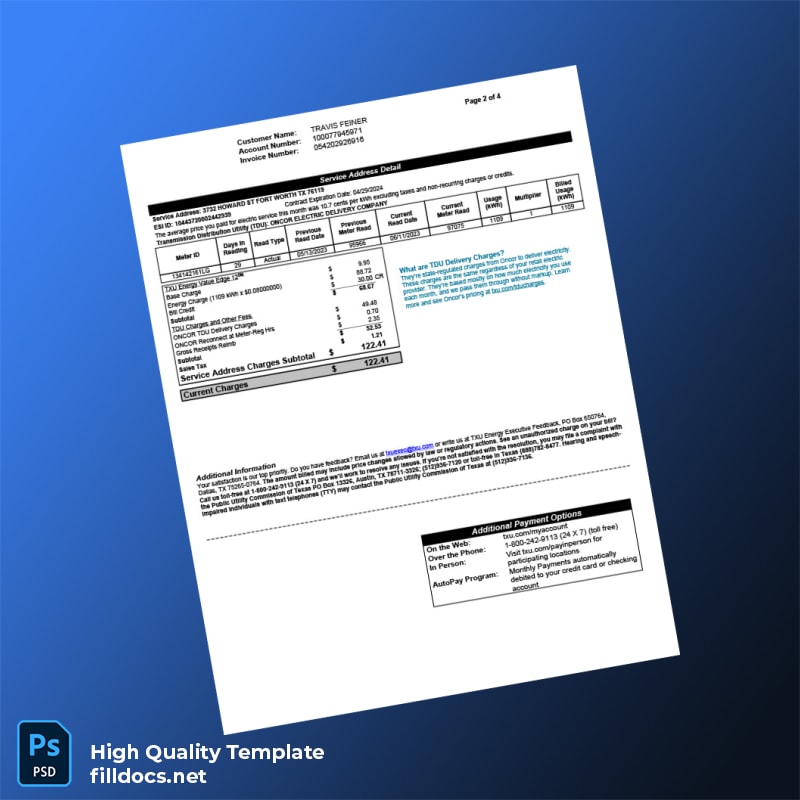 United States TXU Energy Editable Electricity Bill Template in Word and PDF formats page 2
