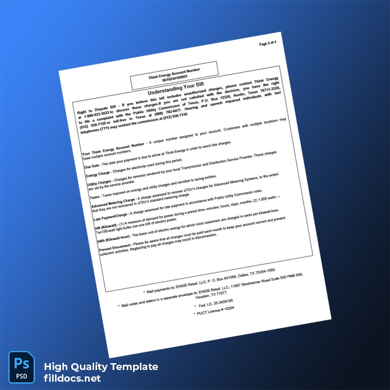 United States Think Energy By ENGIE Retail LLC Editable Electricity Bill Template in Word and PDF formats page 2