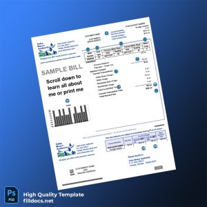 United States Toho Water Authority Editable Utility Bill Template in Word and PDF formats