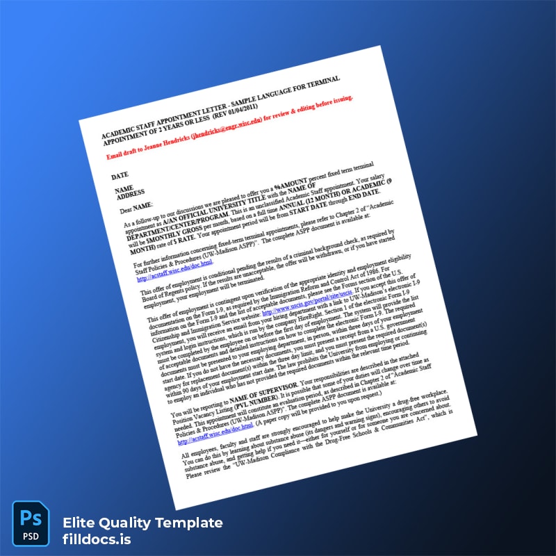 Fillable United States University Employment Verification Letter Template - Word/PDF Template Preview - FillDocs