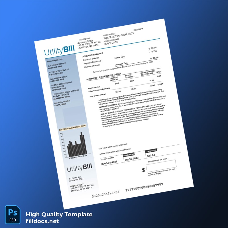 United States UtilityBill Editable Utility Bill Template in Word and PDF formats