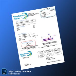 United States Woodlands Water District Editable Water Bill Template in Word and PDF formats