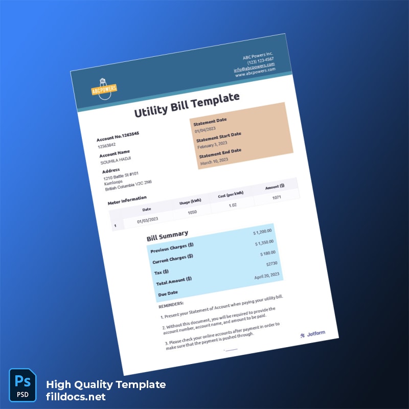 Utility Bill Template Editable Utility Bill Template in Word and PDF formats