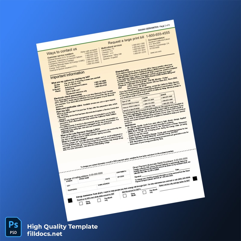 Utility Company Editable Utility Bill Template in Word and PDF formats page 2