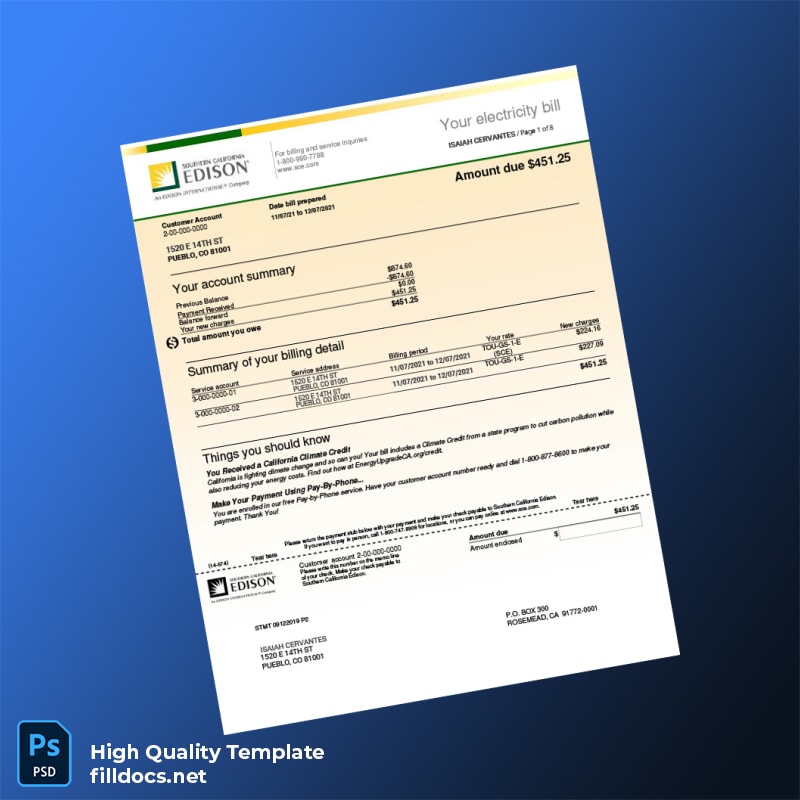Utility Company Editable Utility Bill Template in Word and PDF formats
