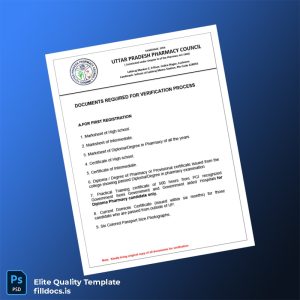 Fillable Uttar Pradesh Pharmacy Council Registration Certificate Template - Word/PDF Template Preview