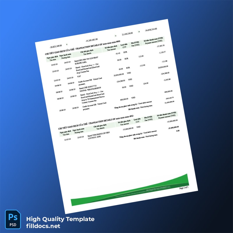 Vietnam Bank Statement Template in Word and PDF formats page 2