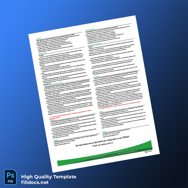 Vietnam Bank Statement Template in Word and PDF formats page 4