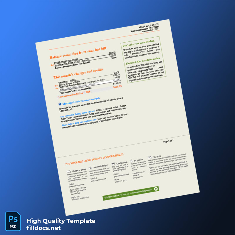 Watt Editable Utility Bill Template in Word and PDF formats page 2