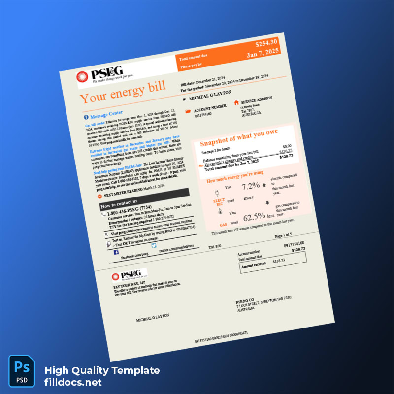 Watt Editable Utility Bill Template in Word and PDF formats
