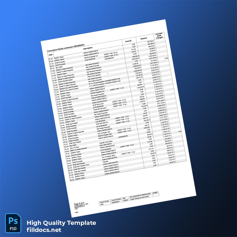 Zambia Bank Statement Template in Word and PDF formats page 2