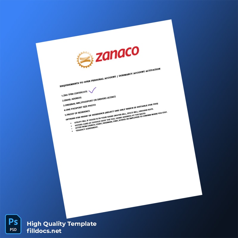 Zambia ZRA Editable Requirements Template in Word and PDF formats