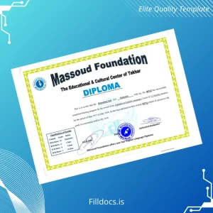 Fillable Afghanistan Massoud Foundation English Language Diploma Template Template Preview - FillDocs