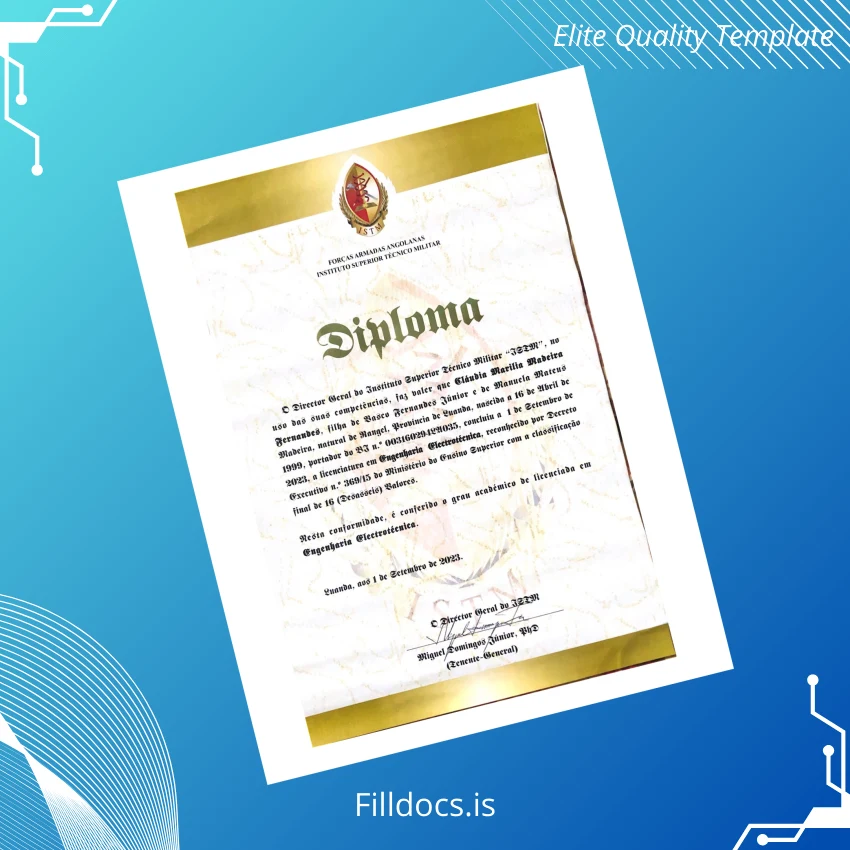 Fillable Angola Instituto Superior Técnico Militar Bachelor of Science in Electrical Engineering Template Template Preview - FillDocs