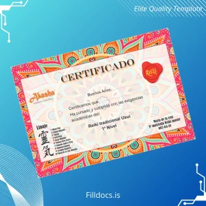 Fillable Argentina Akasha Reiki Traditional 1st Level Certificate Template Template Preview - FillDocs