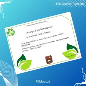 Fillable Argentina Colegio N°8982 Perito Moreno Diploma in Environmental Care Template Template Preview - FillDocs