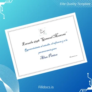Fillable Argentina Escuela 6398 General Mosconi Recognition Diploma Template Template Preview - FillDocs