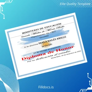 Fillable Argentina Escuela Media de Monte Bello Honor Diploma Template Preview - FillDocs