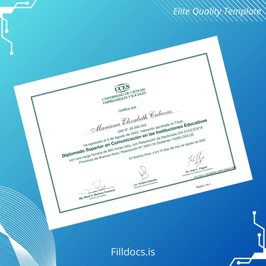 Fillable Argentina Fundación Universidad de Ciencias Empresariales y Sociales Diploma in Communication in Educational Institutions Template Preview - FillDocs