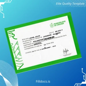 Fillable Argentina Municipality of Córdoba Participation Certificate Template Template Preview - FillDocs