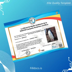 Fillable Argentina Official Certificate of the XXXVIII Antarctic Campaign Template Preview - FillDocs