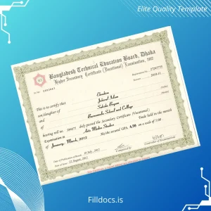 Fillable Bangladesh Barnamala School and College Higher Secondary Certificate Vocational Template Preview - FillDocs