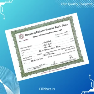 Fillable Bangladesh Magura Polytechnic Institute Diploma in Engineering Certificate Template Preview - FillDocs