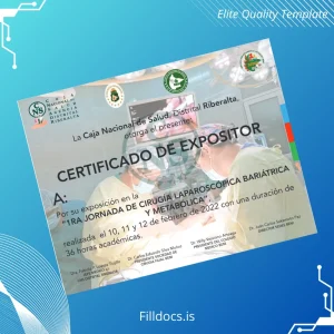 Fillable Bolivia Caja Nacional de Salud District Riberalta Expositor Certificate Template Preview - FillDocs