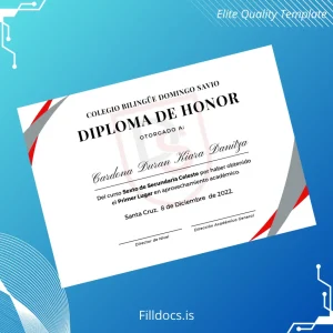 Fillable Bolivia Colegio Bilingüe Domingo Savio Honor Diploma Template Template Preview - FillDocs