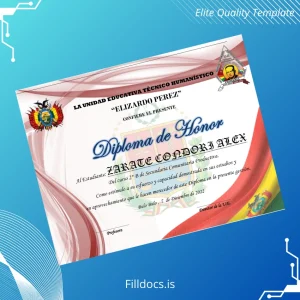 Fillable Bolivia Elizardo Pérez Technical Humanistic Educational Unit Diploma Template Preview - FillDocs