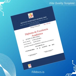 Fillable Bolivia Instituto Tecnológico Mundial OMIE Academic Excellence Diploma Template Template Preview - FillDocs