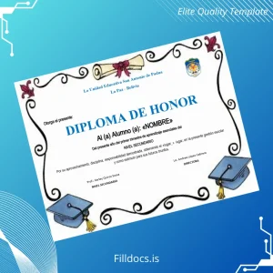 Fillable Bolivia Unidad Educativa San Antonio de Padua Diploma of Honor Certificate Template Preview - FillDocs