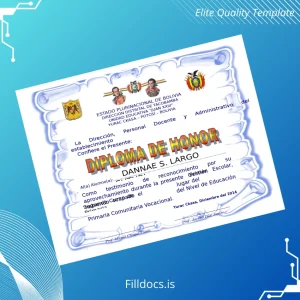 Fillable Bolivia Unidad Educativa _Juan XXIII_ Diploma of Honor Template Preview - FillDocs
