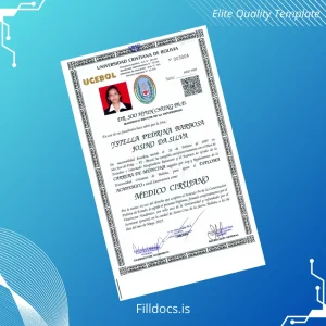 Fillable Bolivia Universidad Cristiana de Bolivia Medical Surgeon Diploma Template Preview - FillDocs