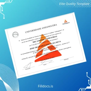 Fillable Brazil Anhanguera University Technologist in Industrial Mechatronics Diploma Template Preview - FillDocs