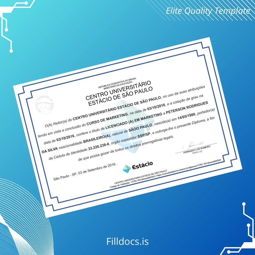 Fillable Brazil Centro Universitário Estácio de São Paulo Bachelor of Marketing Template Template Preview - FillDocs