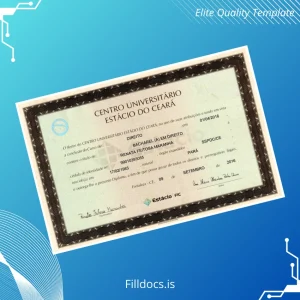 Fillable Brazil Centro Universitário Estácio do Ceará Bachelor of Law Degree Certificate Template Preview - FillDocs
