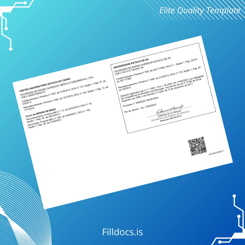 Fillable Brazil Centro Universitário Estácio do Ceará Technologist in Fashion Design Diploma page 2 Page Preview - FillDocs