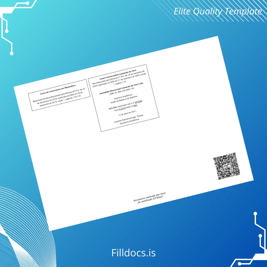 Fillable Brazil Centro Universitário Leonardo da Vinci Bachelor of Arts in Mathematics Template page 2 Page Preview - FillDocs