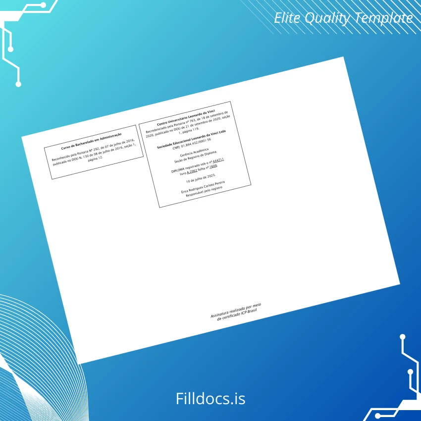 Fillable Brazil Centro Universitário Leonardo da Vinci Bachelor of Business Administration Diploma page 2 Page Preview - FillDocs