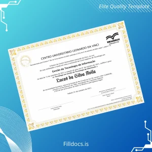 Fillable Brazil Centro Universitário Leonardo da Vinci Technology Degree in Information Technology Diploma Template Preview - FillDocs